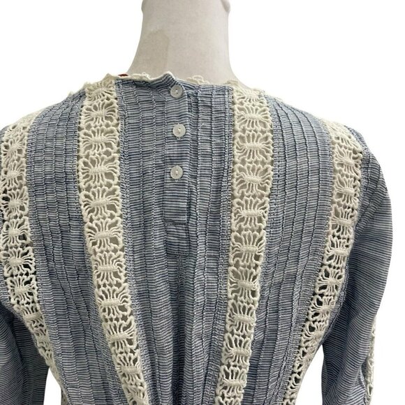 Sundance Embroidered Crochet Lace Boho Feminine Top Blouse Blue White size Small - Picture 7 of 8
